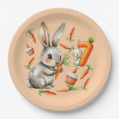 Bunnies en wortelen 7e verjaardagsfeest papieren bordje (Voorkant)