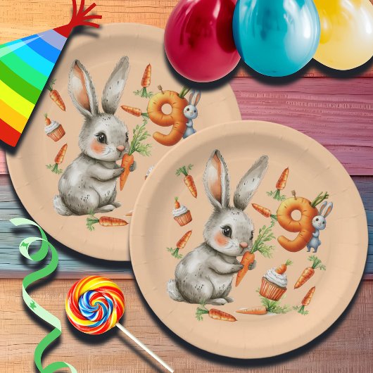 Bunnies en Wortelen 9e Verjaardag Party Paper Bord