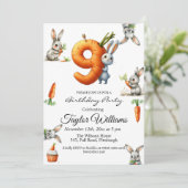 Bunnies en wortelen 9e verjaardagsfeest kaart (Staand voorkant)