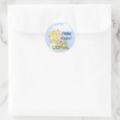  Bunnies & Flowers Happy Pasen Ronde Sticker (Tas)