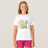  Bunnies & Flowers Happy Pasen T-shirt (Voorkant volledig)