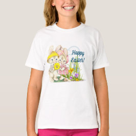  Bunnies & Flowers Happy Pasen T-shirt