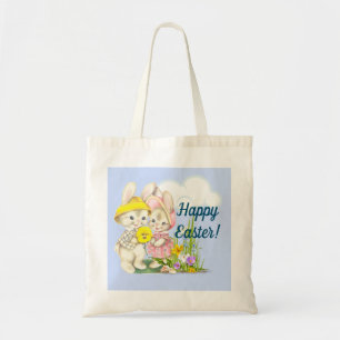 Bunnies & Flowers Happy Pasen Tote Bag