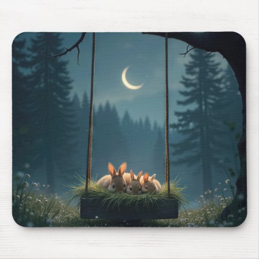 Bunnies genesteld in een schommel nest muismat (Voorkant)