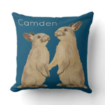 bunnies geschilderd op kussen (blauw)de naam van u
