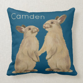 bunnies geschilderd op kussen (blauw)de naam van u