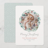 Bunnies Greenery Wreath Fotokerstmis Feestdagenkaart (Voorkant / Achterkant)