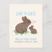 Bunnies Hearts Boy Baby shower sparen de Datum Aankondigingskaart (Voorkant)
