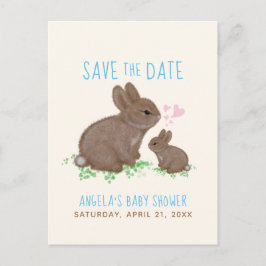 Bunnies Hearts Boy Baby shower sparen de Datum Aankondigingskaart