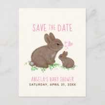 Bunnies Hearts Girl Baby shower Save the Date