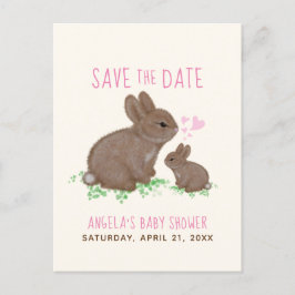 Bunnies Hearts Girl Baby shower Save the Date Aankondigingskaart