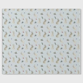 Bunnies, Holly en Berries Blue Cadeaupapier (Vlak)