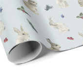 Bunnies, Holly en Berries Blue Cadeaupapier (Rol Hoek)