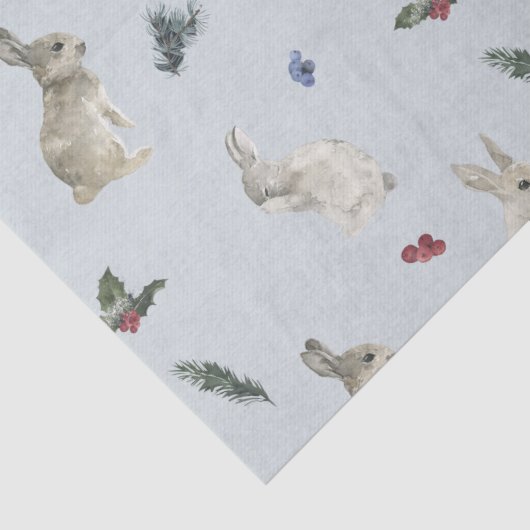 Bunnies, Holly en Berries Blue Tissuepapier (Detail)