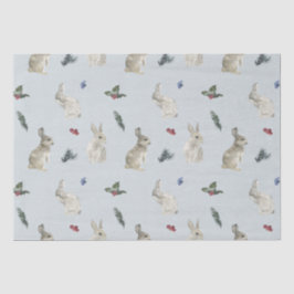 Bunnies, Holly en Berries Blue Tissuepapier