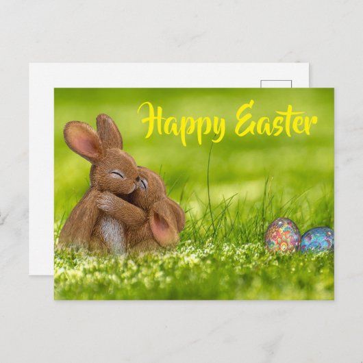 Bunnies Hugging. Vrolijk Pasen. Briefkaart (Voorkant / Achterkant)