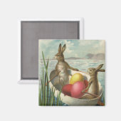  Bunnies in Boat, die van Pasen houden Magneet (Voorkant / Achterkant)