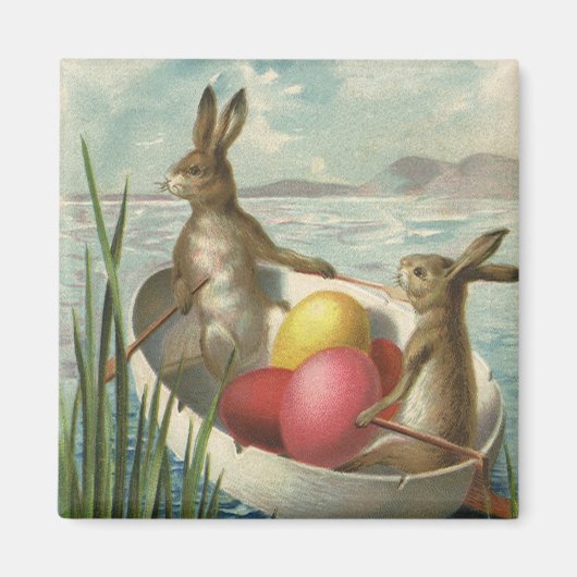  Bunnies in Boat, die van Pasen houden Magneet (Voorkant)