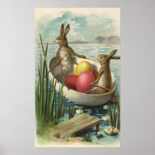  Bunnies in Boat, die van Pasen houden Poster