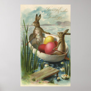 Bunnies in Boat, die van Pasen houden Poster