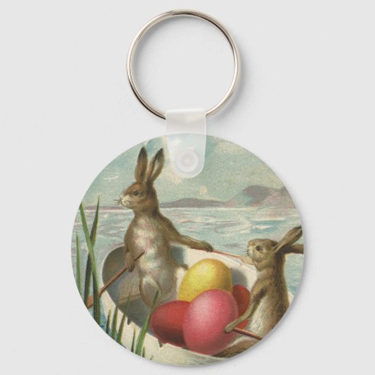  Bunnies in Boat, die van Pasen houden Sleutelhanger (Voorkant)