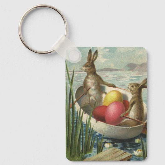  Bunnies in Boat, die van Pasen houden Sleutelhanger (Voorkant)