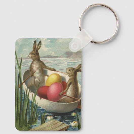  Bunnies in Boat, die van Pasen houden Sleutelhanger (Achterkant)