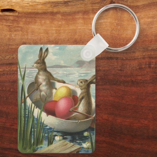  Bunnies in Boat, die van Pasen houden Sleutelhanger (Achterkant)