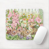 Bunnies in de bloemen muismat (Met muis)