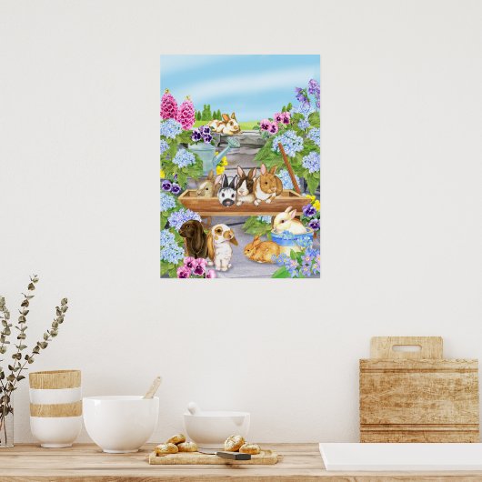 Bunnies in de tuin poster (Keuken)