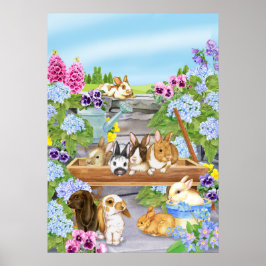 Bunnies in de tuin poster