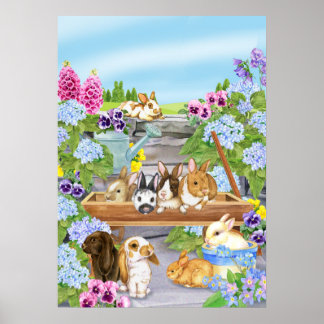 Bunnies in de tuin poster