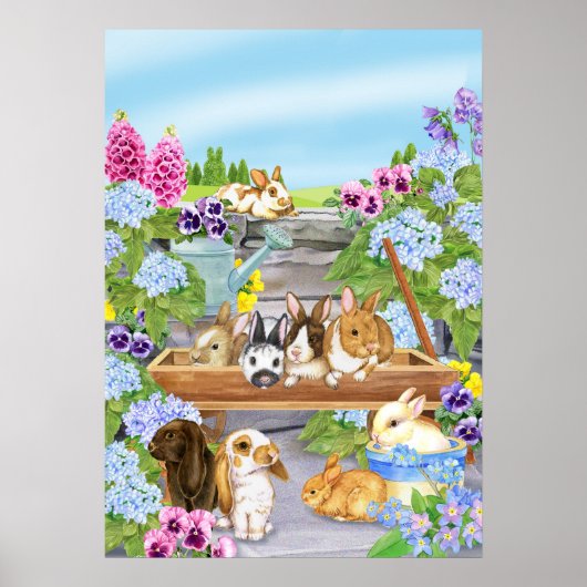 Bunnies in de tuin poster (Voorkant)