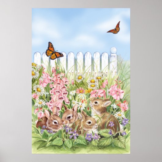 Bunnies in de tuin poster (Voorkant)