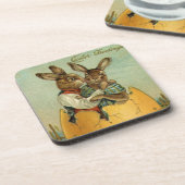 Bunnies in een gouden ei,  Victoriaans Pasen Bier Onderzetter (Linkerzijde)