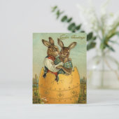 Bunnies in een gouden ei, Victoriaans Pasen Feestdagenkaart (Staand voorkant)