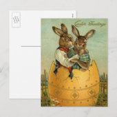 Bunnies in een gouden ei, Victoriaans Pasen Feestdagenkaart (Voorkant / Achterkant)