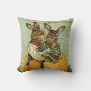 Bunnies in een gouden ei,  Victoriaans Pasen Kussen