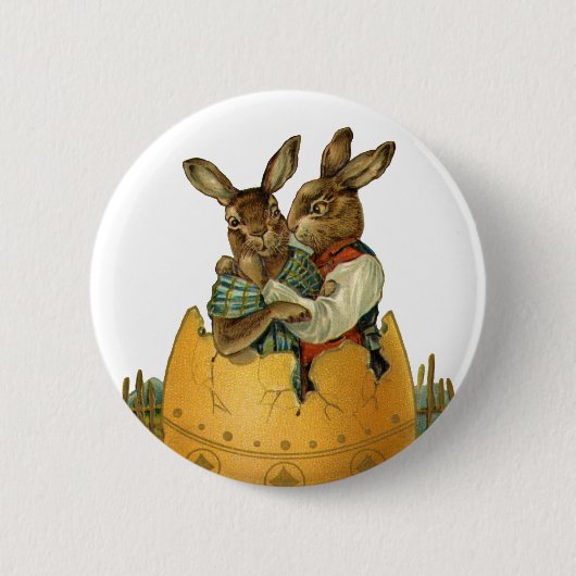 Bunnies in een gouden ei,  Victoriaans Pasen Ronde Button 5,7 Cm (Voorkant)