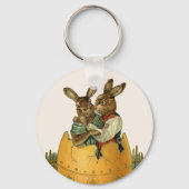 Bunnies in een gouden ei,  Victoriaans Pasen Sleutelhanger (Voorkant)