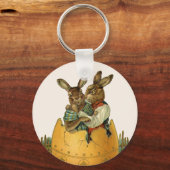 Bunnies in een gouden ei,  Victoriaans Pasen Sleutelhanger (Voorkant)