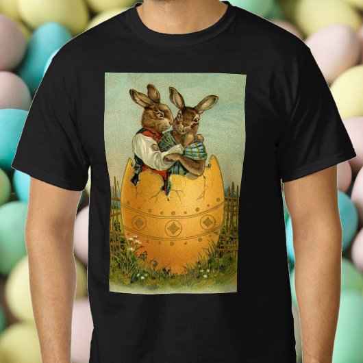 Bunnies in een gouden ei,  Victoriaans Pasen T-shirt