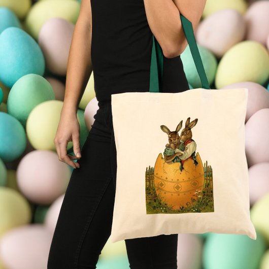 Bunnies in een gouden ei,  Victoriaans Pasen Tote Bag