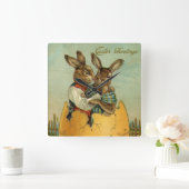 Bunnies in een gouden ei,  Victoriaans Pasen Vierkante Klok (Huis)