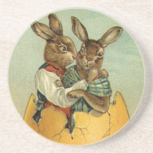 Bunnies in een gouden ei,  Victoriaans Pasen Zandsteen Onderzetter