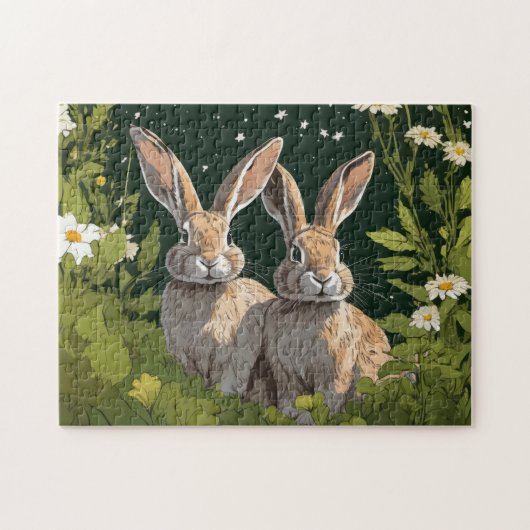 Bunnies in een veld legpuzzel (Horizontaal)