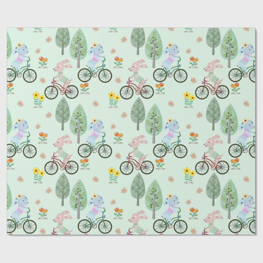 Bunnies in het park cadeaupapier (Vlak)