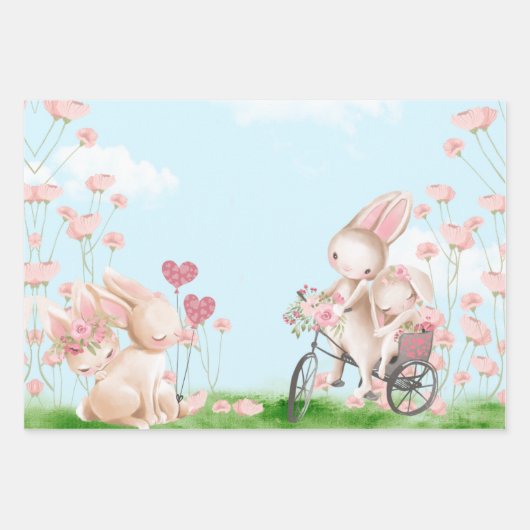 Bunnies in Love Wrapping Paper Flat Sheet Set van (Voorkant 3)