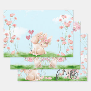 Bunnies in Love Wrapping Paper Flat Sheet Set van 