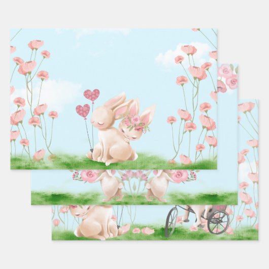 Bunnies in Love Wrapping Paper Flat Sheet Set van (Set)